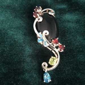Necklace pendant 925 silver setting w/Onyx, garnet, topaz, & peridot sto…